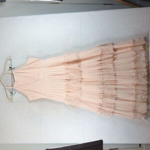 Just Me‎ Women's Pink Lace Ruffle Tiered Boho Sleeveless Pleated Dress Size M